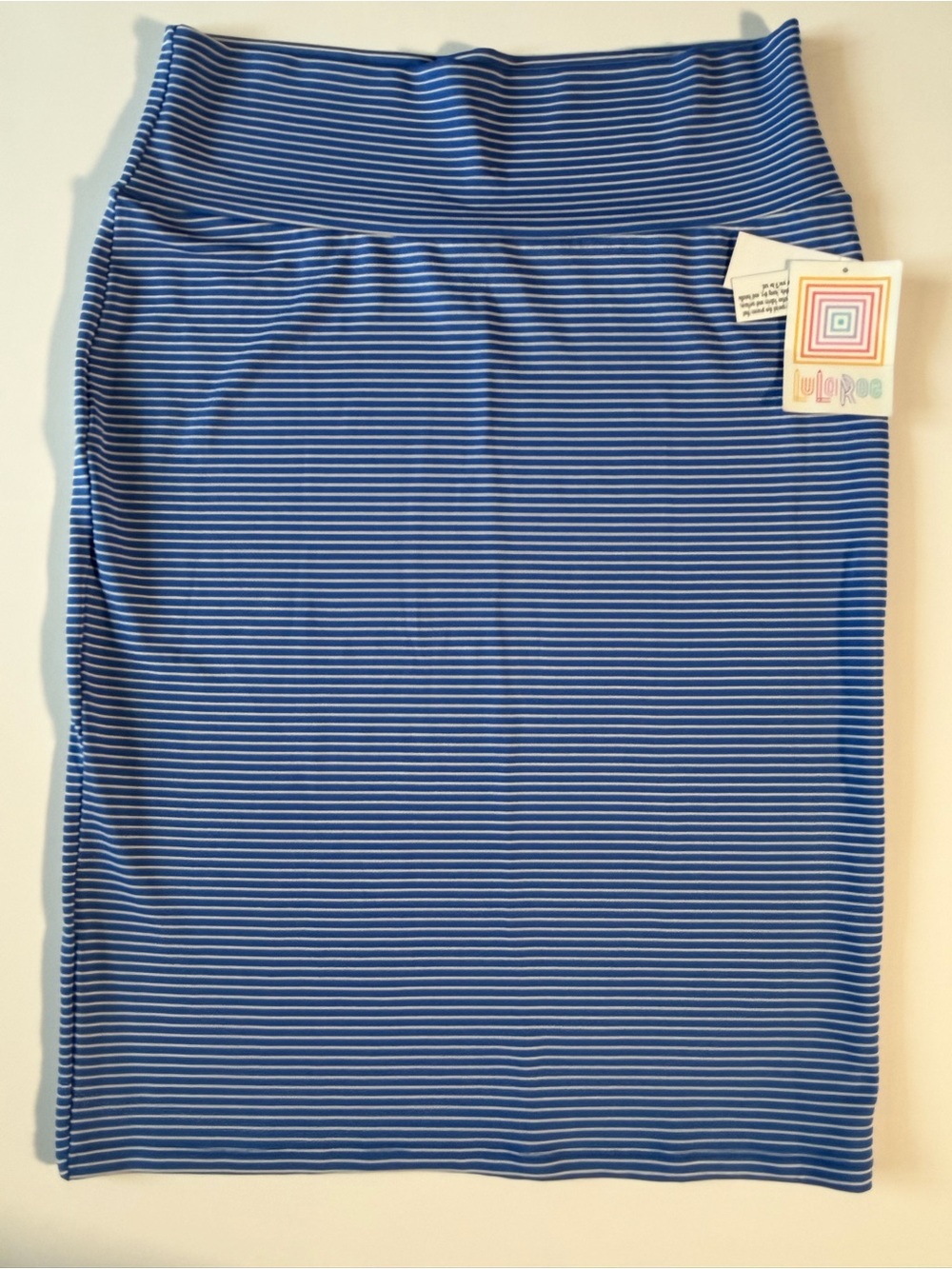 NWT LuLaRoe CASSIE Blue white striped Pencil Skirt Penn State L office